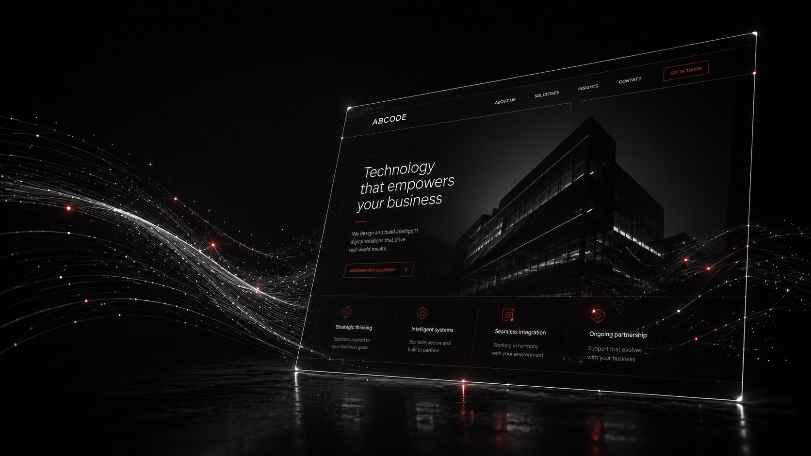 Abstract render of a website interface as a floating luminous panel